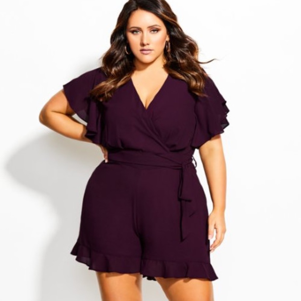 NWT City Chic- Frill Love Playsuit - mulberry size